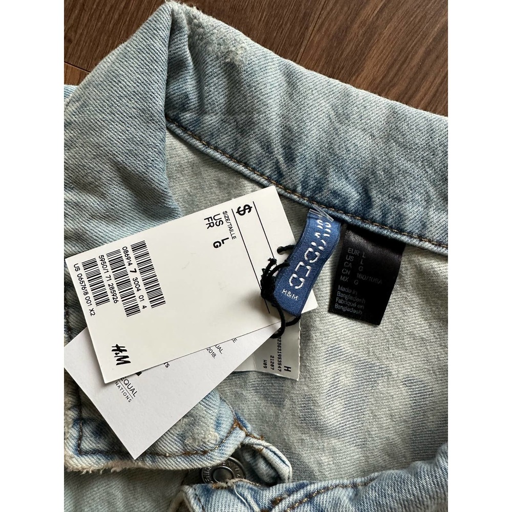 New H&M Denim Vest with Printed Design Light Distressed denim XL - Picture 3 of 10